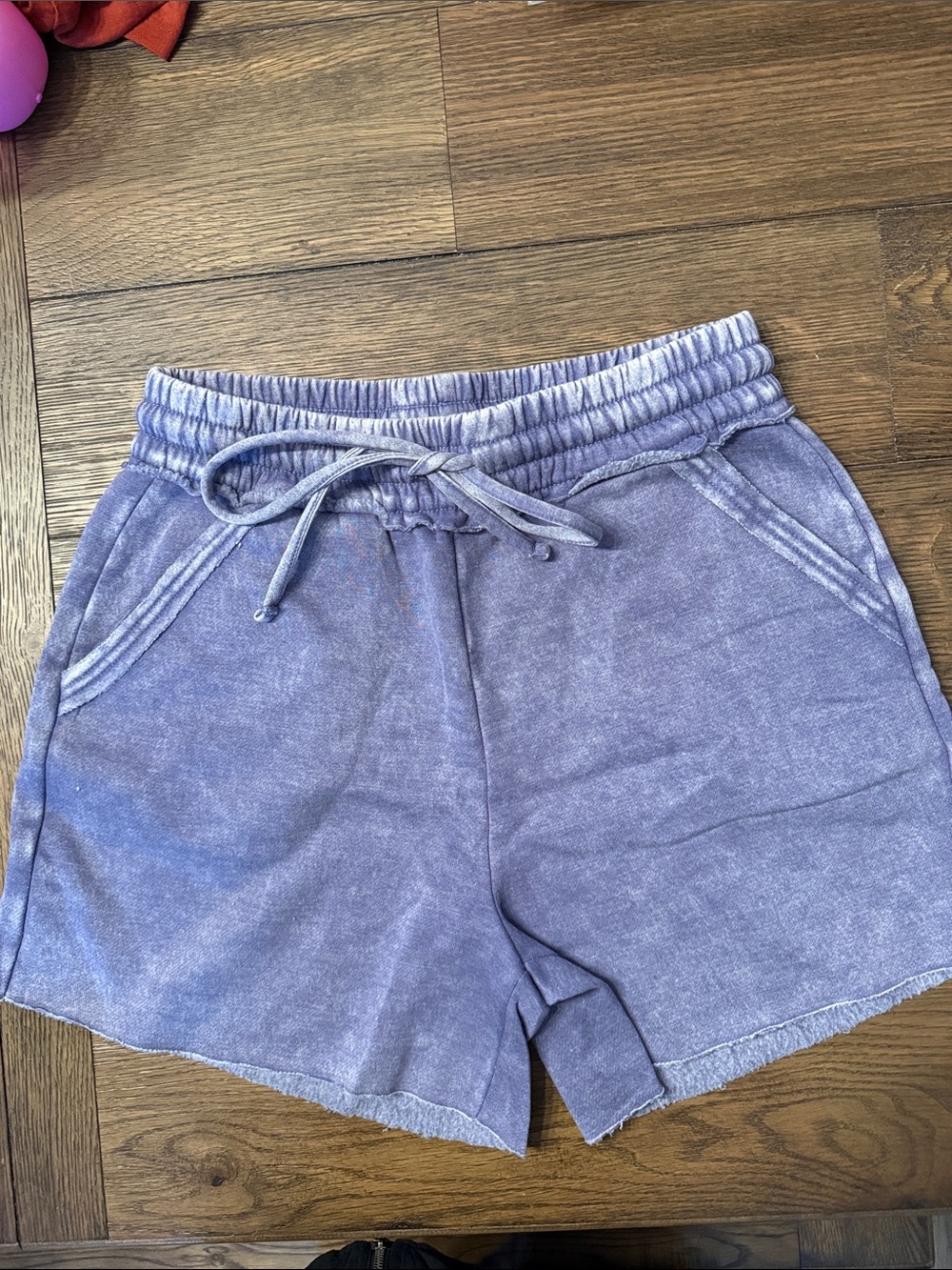 Zenana Blue Mineral Wash Fleece Lounge Shorts Medium Casual Comfy
